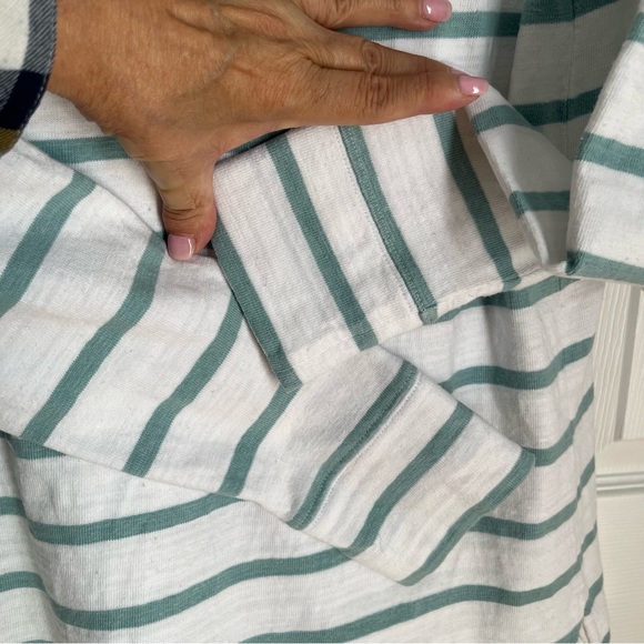 LOFT AQUA AND WHITE STRIPED PULL ON HOODIE - Picture 7 of 12